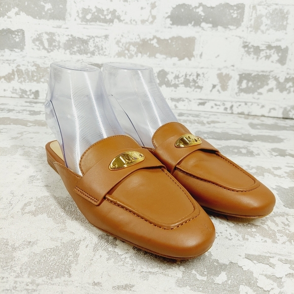 New Michael Michael Kors Ashley Tan Logo Plate Slip On Mules B448 - Picture 6 of 11